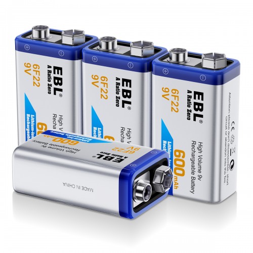 Acumulatori 9V / 6F22 Li-Ion, 600 mAh - EBL, 4 buc / set