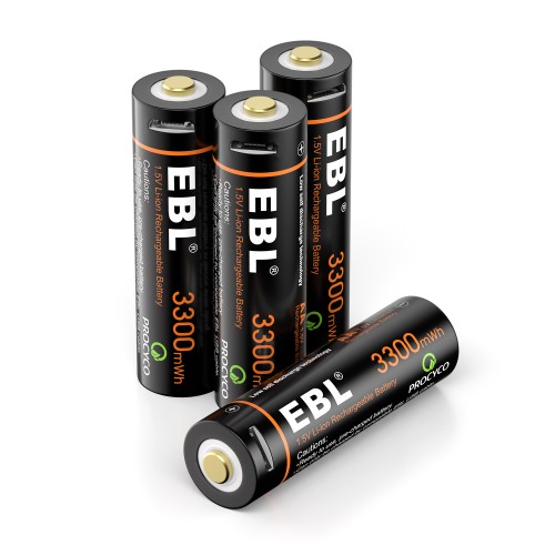 Acumulatori AA 1,5V Li-Ion 3300 mWh, 2000 mAh, USB - EBL, 4 buc / set
