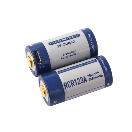 Acumulatori RCR123A /16340, 3V, 860mAh, cu incarcare USB - 2 buc / set