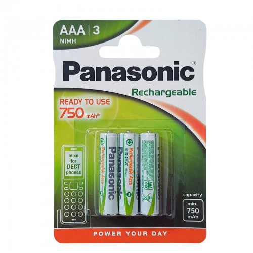 Set 3 acumulatori AAA, HR03, 750 mAh, 1.2V, Ni-Mh, Panasonic